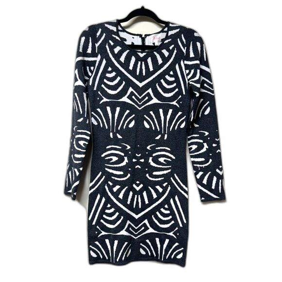 PARKER Aztec Bodycon Sweater Dress Shimmer Black/White, Sz M - Picture 2 of 9